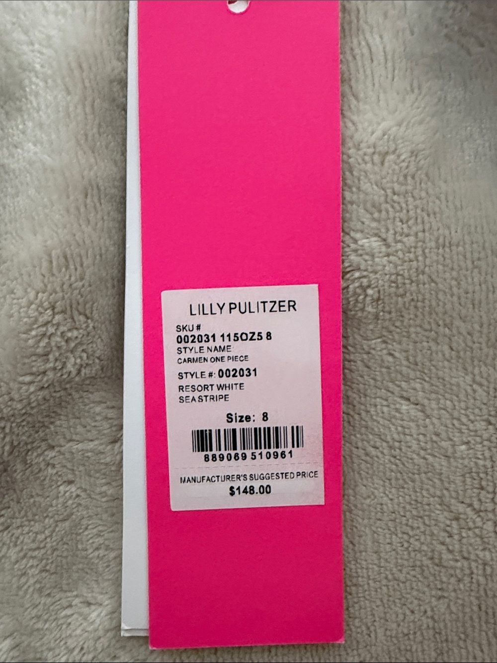 NWT Lily Pulitzer Carmen One Piece Swimsuit Resort White Sea Stripe Size 8 - Picture 2 of 3